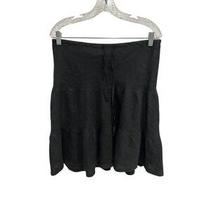 Allen Allen Linen Tiered A-Line Skirt Black Sz Large Drawstring Waist Summer